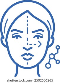 Minimalist vector icon of a woman's face with an arrow overlay, symbolizing direction, progress, or change
