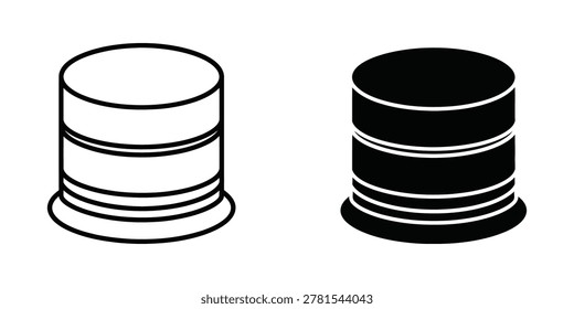 Minimalist vector icons of database cylinders in line art and solid fill. Represents data storage, security, and information architecture. Ideal for tech websites, software presentations, or digital marketing.