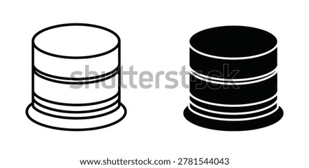 Minimalist vector icons of database cylinders in line art and solid fill. Represents data storage, security, and information architecture. Ideal for tech websites, software presentations, or digital marketing.
