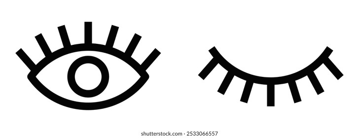 Minimalist vector icons of an open and closed eye, symbolizing vision, awareness, and privacy. Editable stroke