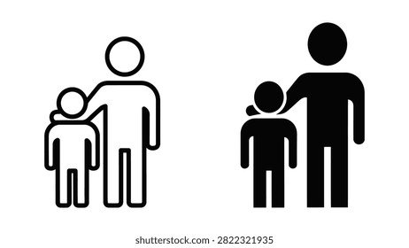 Minimalist vector icons of a parent and child, representing family care, guardianship, and support.