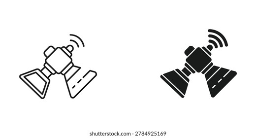 Minimalist vector icons showing wireless signal transmission from satellite dishes, perfect for tech or communication designs.