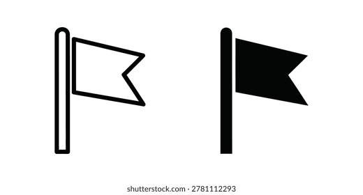 Minimalist vector icons of two contrasting flags waving on separate poles, one white and one black, arranged side by side for comparison or design use.
