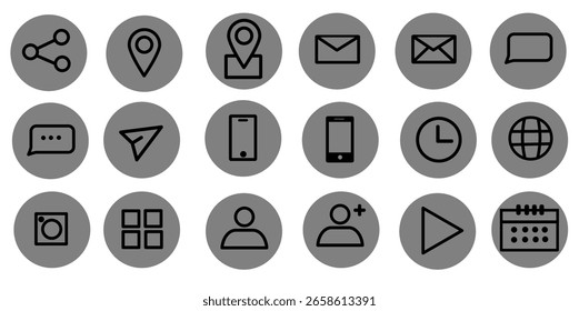Minimalist vector icons for web and mobile UI, Communication, Navigation, Media