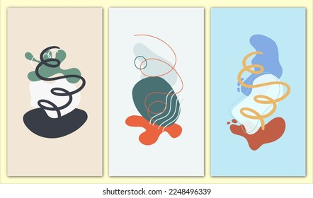 minimalist vector illustration. Abstract design with doodles and various shapes. modern art isolated vector graphic. minimalistic wall art design set