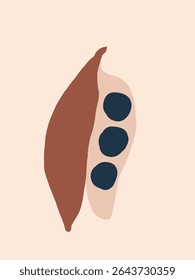 Minimalist vector illustration of an abstract pea pod in earthy tones, symbolizing natural growth, sustainability, and unity. Ideal for organic food branding and wellness concepts.