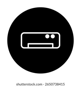 Una Ilustración vectorial minimalista de un aire acondicionado dentro de un círculo negro que sugiere la tecnología de refrigeración en interiores
