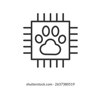 Minimalist vector illustration. Animal paw print inside a computer chip. Symbolizes AI, technology  pets. Suitable for veterinary, software  innovation themes.