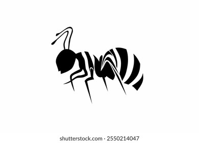 Minimalist vector illustration of an ant silhouette.