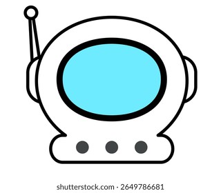 Minimalist vector illustration of astronaut helmet with antenna and visor detail. Clipart image isolated on background.