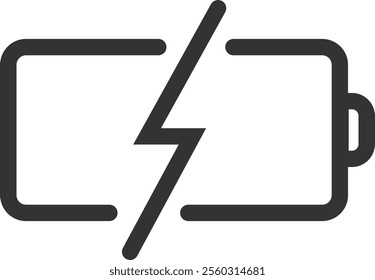 Minimalist vector illustration of a battery charging, with a stylized lightning bolt symbol inside it, representing electricity, power, energy and charging process