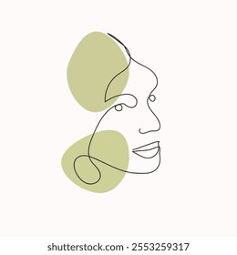 Ilustración vectorial minimalista de cara de mujer hermosa. Línea abstracta moderna.  Diseño de Ilustraciones vectoriales