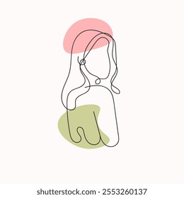 Ilustración vectorial minimalista de la mujer hermosa. Línea abstracta moderna.  Diseño de Ilustraciones vectoriales