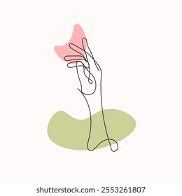 Ilustración vectorial minimalista de la mano de la mujer hermosa. Línea abstracta moderna.  Diseño de Ilustraciones vectoriales