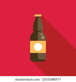 Minimalist vector illustration of a beer bottle with a long shadow, perfect for representing craft beer, breweries, and beverage related designs