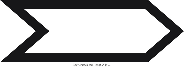 Minimalist vector illustration of a black arrow pointing to the right, featuring a double border and empty space inside, ideal for indicating direction, progress, or movement