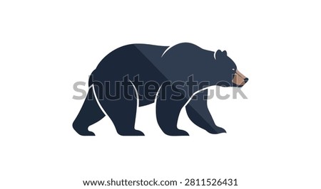 A minimalist vector illustration of a black bear walking in a side profile view with clean lines and flat colors