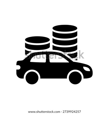 Minimalist vector illustration of a black car with stacked coins on the roof symbolizing financial growth, savings, and investment in transportation.
