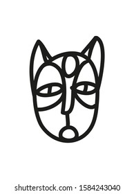Minimalist vector illustration. Black and white line drawing depicting animal's muzzle. Ethnic mask.