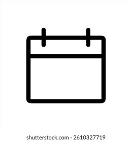 Minimalist vector illustration of a blank calendar icon hanging from two clips, suitable for planning or scheduling activities throughout the month.