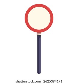 Minimalist vector illustration of a blank round road sign with a red frame standing on a pole isolated on white background