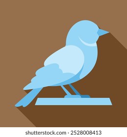 Minimalist vector illustration of a blue bird with long tail feathers resting on a perch, side view