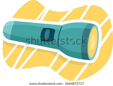 Minimalist vector illustration of a blue flashlight, ideal for night-time outdoor activities. Perfect accessory for camping, hiking, and exploring in the dark. Clean design, useful for adventure