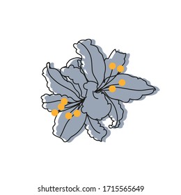 Ilustración vectorial minimalista de la flor azul. Representación de lirio. Floral, botánico. Dibujo de línea. Elemento decorativo para tarjetas, carteles, invitaciones, papelería.
