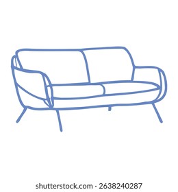 A minimalist vector illustration of a blue sofa, perfect for modern living room design, home decor, and interior styling projects.