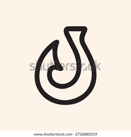 A minimalist vector illustration of a bold black abstract shape resembling a hook or flame on a soft cream background. Clean and modern graphic design.