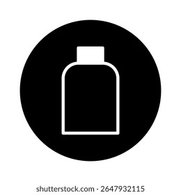 Minimalistische Vektorgrafik eines Flaschensymbols in einem schwarzen Kreis für die Produktpräsentation einfaches Layout