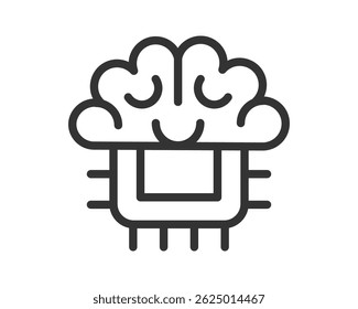Ilustração vetorial minimalista de um cérebro com um chip, simbolizando inteligência artificial, tecnologia, inovação e aprendizagem de máquina. Perfeito para sites e marketing digital.
