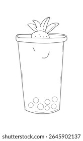 Ilustração vetorial minimalista de uma xícara de chá de bolha. Ícone de bebida fria na moda, perfeito para projetos de verão, marca de café, decoração de menu e conteúdo de estilo de vida.