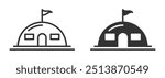 Minimalist vector illustration of a bunker icon with a flag in two different styles, outline, and filled