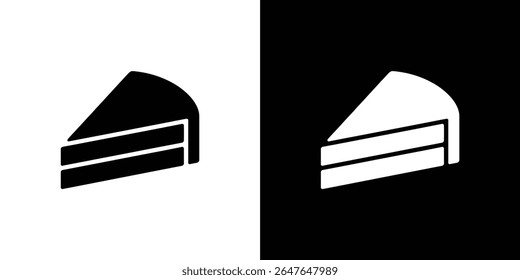 Ilustração vetorial minimalista de um ícone de fatia de bolo em preto e branco, perfeito para sites, designs gráficos, menus e projetos relacionados à culinária. 155 caracteres