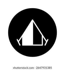 Minimalist vector illustration of a camping tent icon inside a black circle offers versatile applications in design