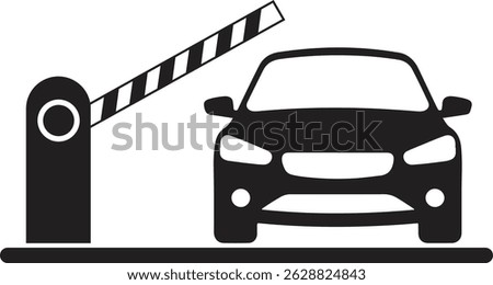 Minimalist Vector Illustration of Car at Raised Barrier Gate—Monochrome Parking Entrance Design