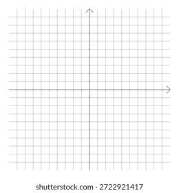 Ilustración vectorial minimalista del plano de coordenadas cartesiano con ejes Horizontales y de Vertical, direcciones de flecha y fondo de cuadrícula cuadrada para matemáticas, educación y diseño técnico