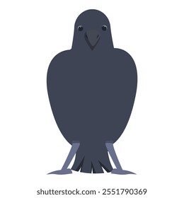 Minimalist vector illustration of a cartoon raven standing, its dark plumage contrasting against a white background