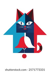 Minimalist vector illustration of a cat created with simple geometric shapes, triangles, and squares. Ideal for modern designs, creative projects, and artistic concepts.