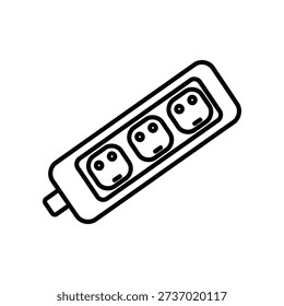 Minimalist vector illustration of a cheerful power strip with four smiling electrical sockets, perfect for safety, energy, and home office design projects.
