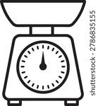 Minimalist vector illustration of a classic analog balance scale with a circular dial gauge.