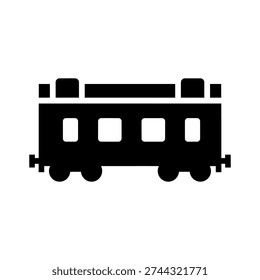 Minimalist vector illustration of a classic black train carriage with white windows, perfect for transport, travel, and retro design projects.