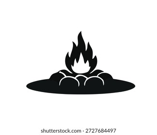 Ilustração vetorial minimalista de um ícone clássico da fogueira, simbolizando aventura ao ar livre, calor e relaxamento. Perfeito para projetos com temas de acampamento e gráficos de natureza