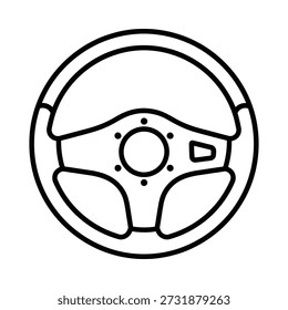 Minimalist vector illustration of a classic car steering wheel, suitable for automotive and driving themes.