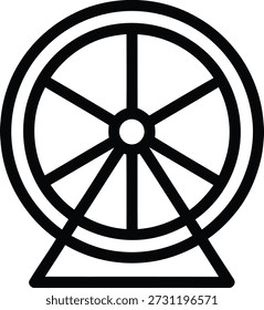 Eine minimalistische Vektorgrafik eines klassischen Hamsterrades, gerendert in einem sauberen schwarzen Umriss auf weißem Hintergrund.