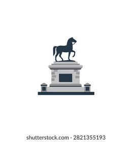 Minimalist Vector Illustration of a Classic Horse Statue Monument on a Stone Pedestal Plinth