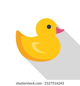 Ilustração vetorial minimalista de um brinquedo de banho de pato de borracha amarelo clássico, flutuando serenamente sobre um fundo branco