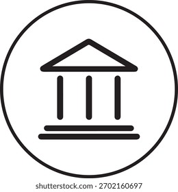 Minimalist vector illustration of a classical building icon featuring a triangular roof and three vertical pillars. Designed with clean, bold black lines on a light background, this simple and modern 