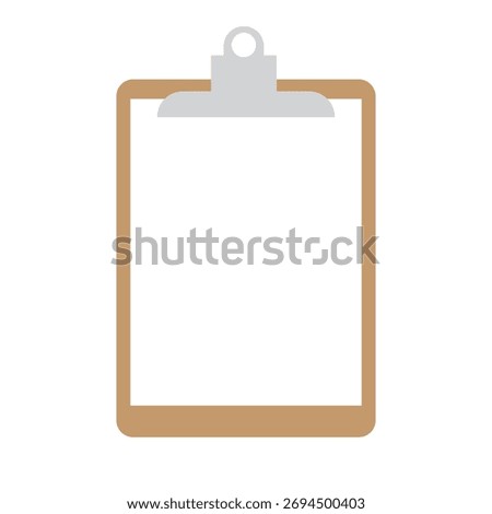 Minimalist vector illustration of clipboard with printer A4 paper clipped on securely. Clipart of clip board object isolated on white background. Icon sticker logo. Mockup notepad app symbol. EPS 10.